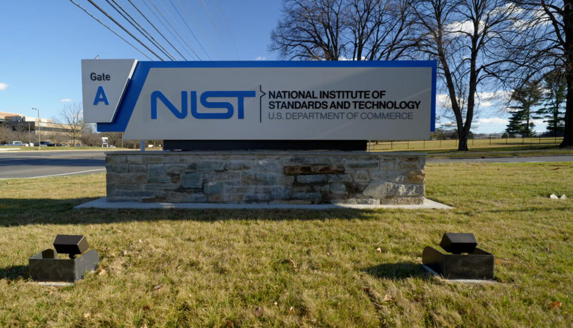 Sign at the National Institute of Standards and Technology (NIST) campus entrance in Gaithersburg, Maryland