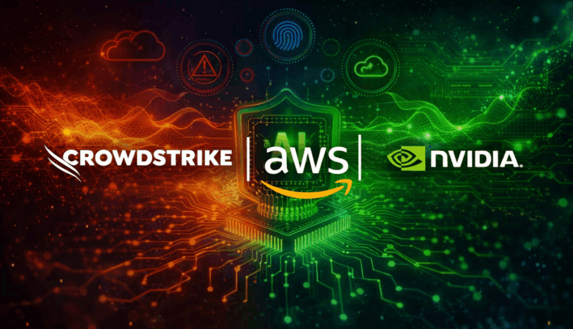 CrowdStrike, AWS, and NVIDIA logos representing an artificial intelligence-focused cybersecurity startup accelerator