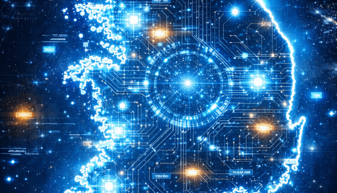 Digital map of South Korea overlaid with glowing circuit patterns representing artificial intelligence governance and technology regulation