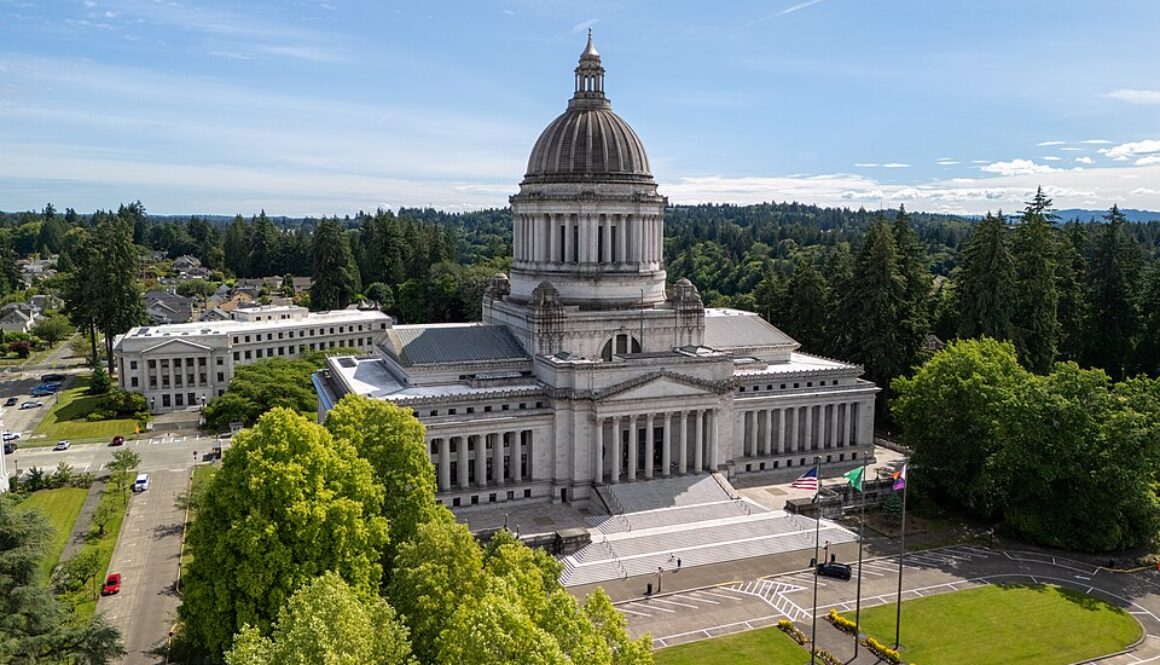 Washington State Capitol building in Olympia where lawmakers are considering legislation regulating high-risk artificial intelligence systems