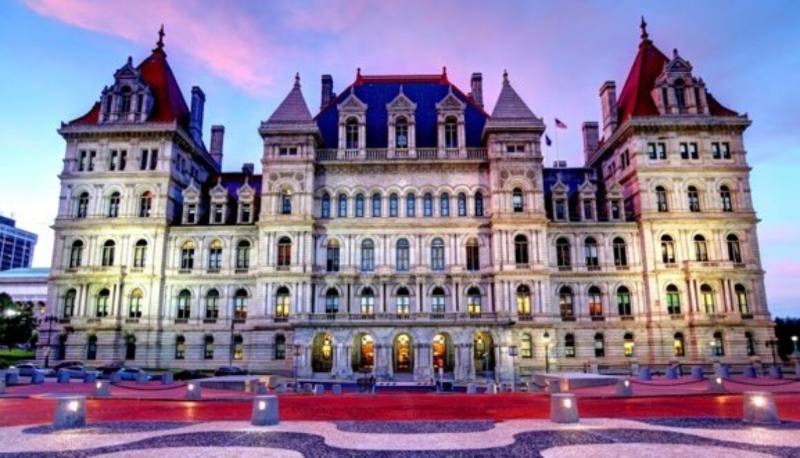 Exterior view of the New York State Capitol building in Albany