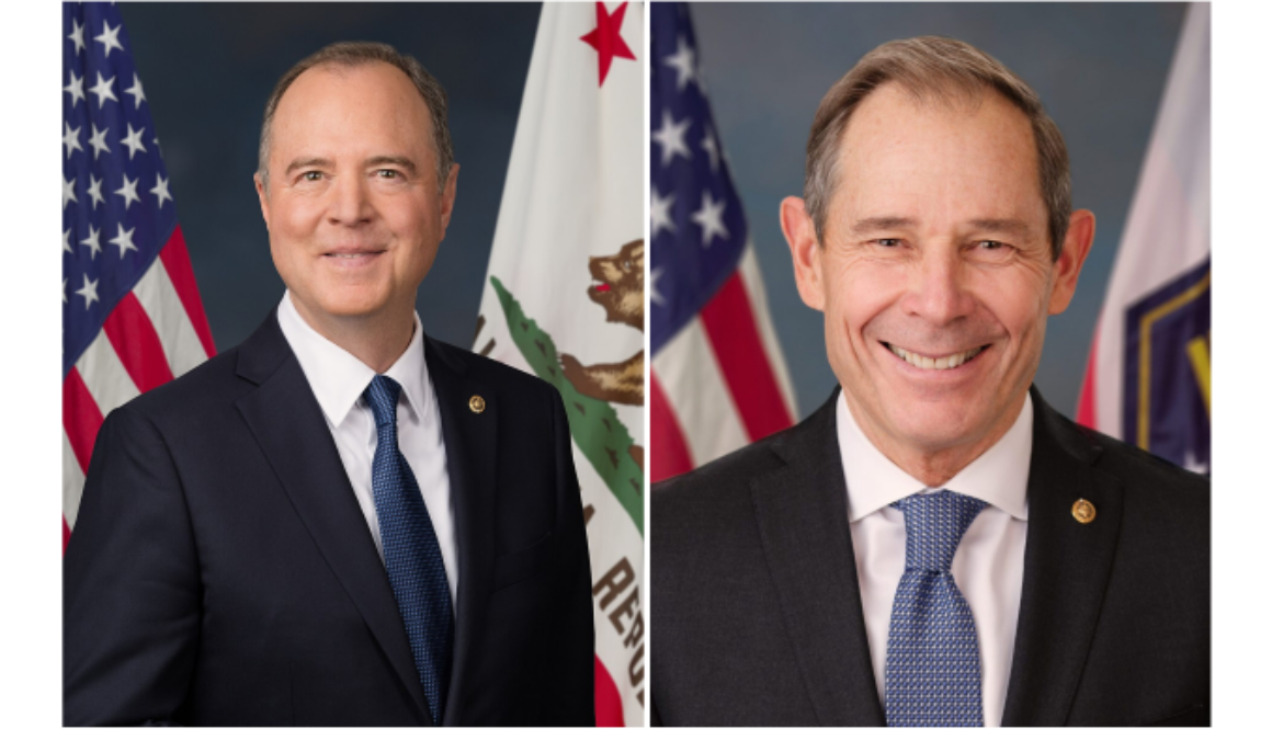 Official portraits of Senators Adam Schiff of California and John Curtis of Utah, sponsors of the CLEAR Act