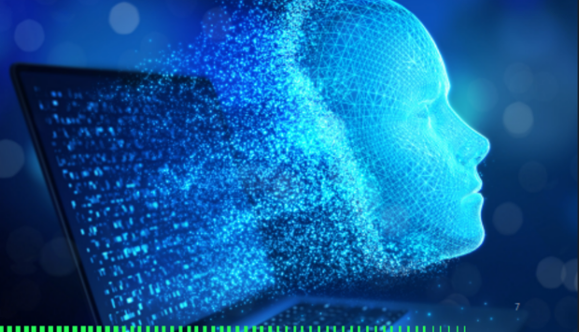 Digital visualization of an AI-generated human face emerging from code, representing non-human identities and AI system access