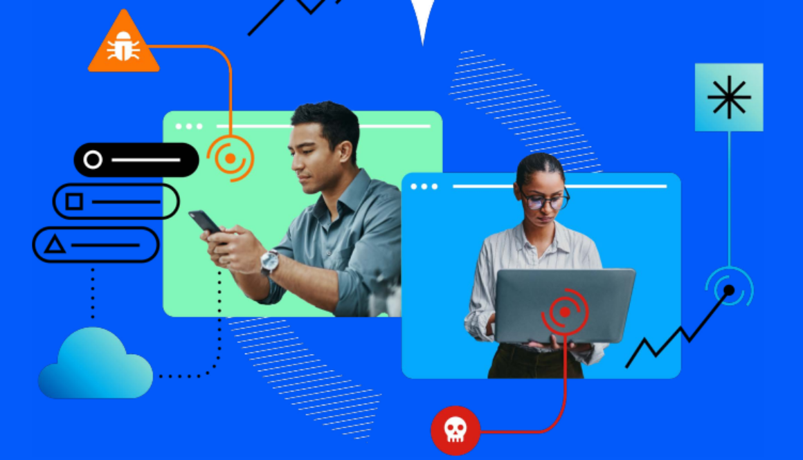 Illustration of employees using AI tools across email and cloud platforms, representing enterprise AI adoption and rising security risks