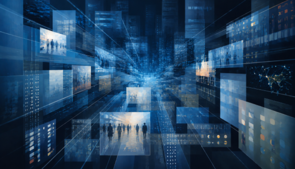 Abstract digital visualization of surveillance data flows and networked information systems