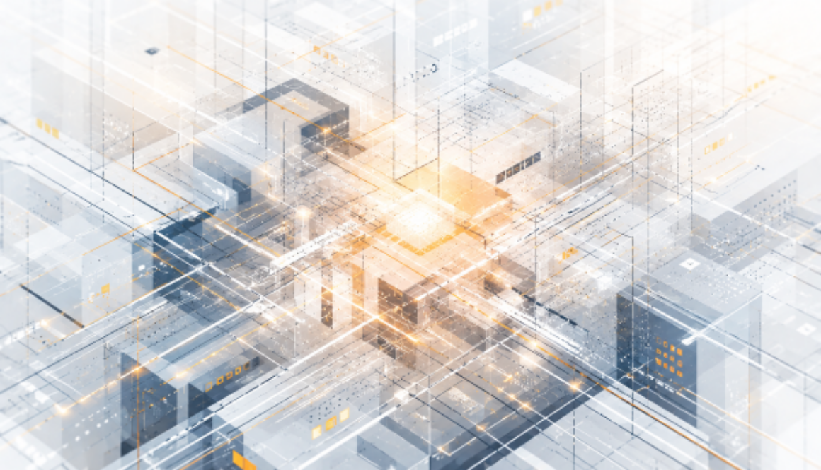 Abstract visualization of interconnected AI systems and enterprise network risks related to deceptive AI agent behavior, METR report