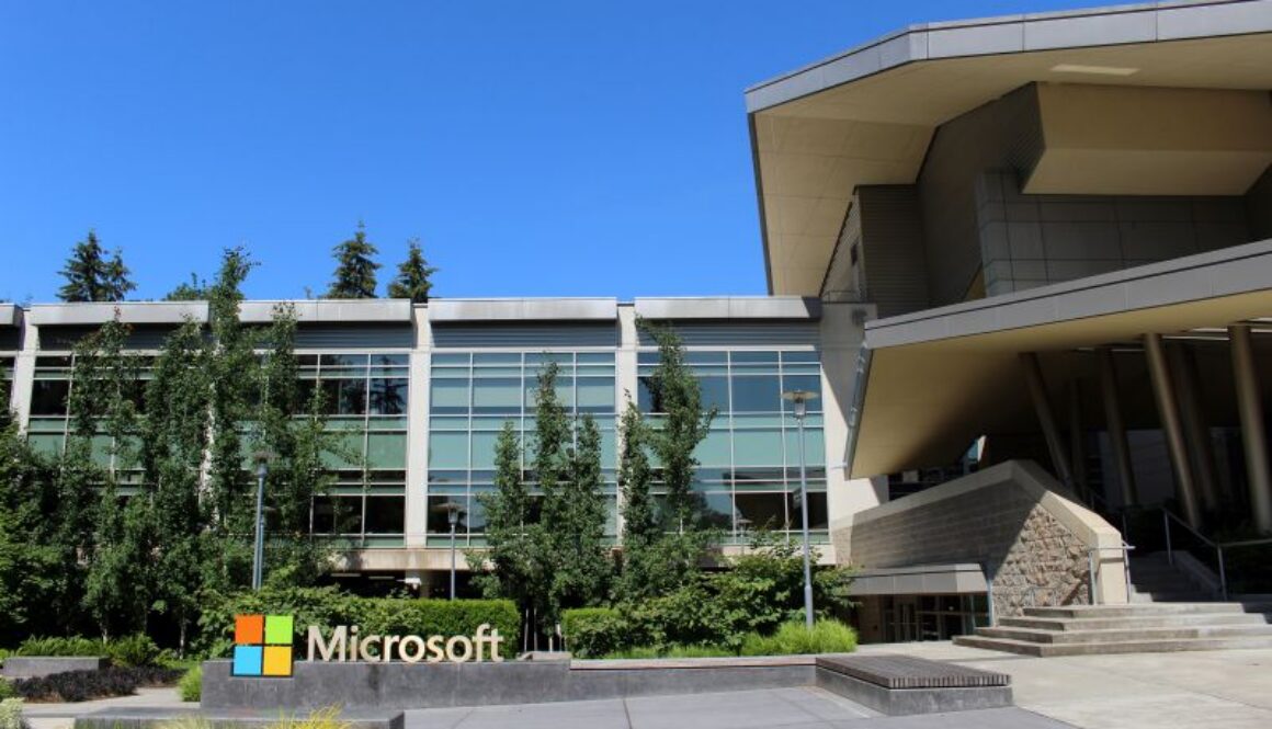 Microsoft headquarters sign outside office building, representing company participation in U.S. government AI model testing agreements