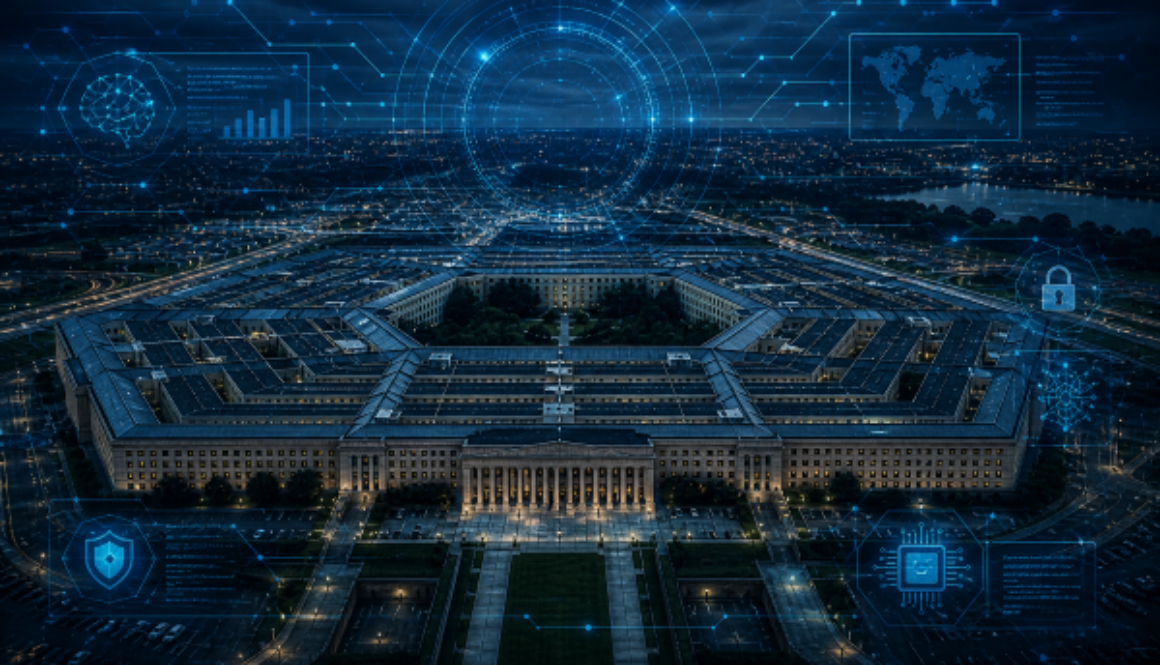 Pentagon building with digital AI network overlay representing classified military AI integration and multi-vendor defense strategy