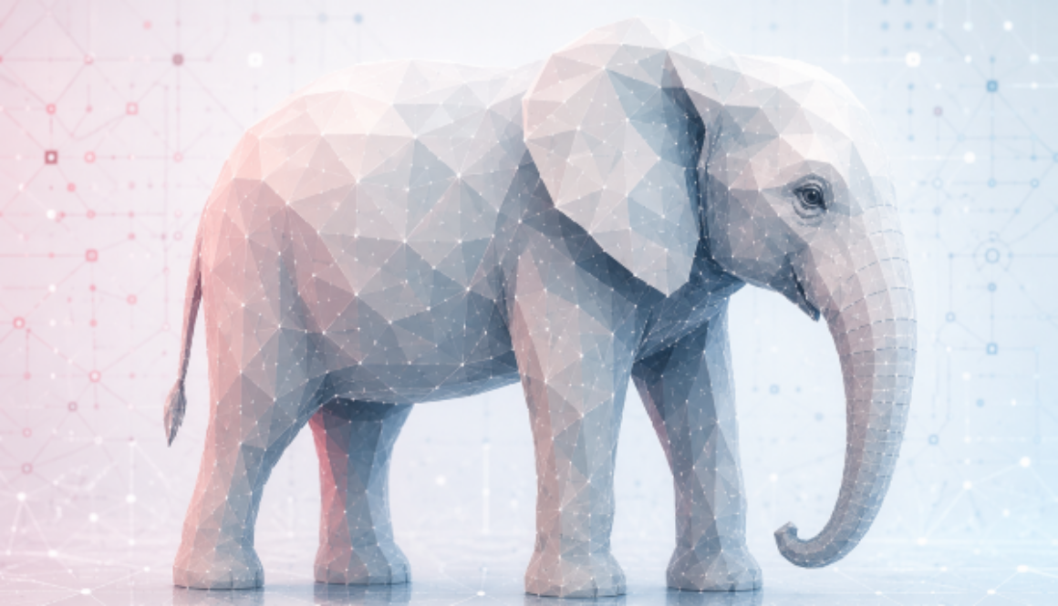 Abstract elephant with digital AI network overlay representing Republican voter support for testing and regulations of AI systems