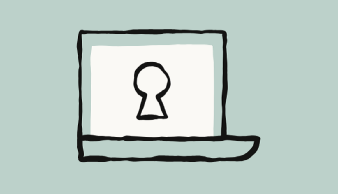 Hand-drawn illustration of a laptop with a keyhole on screen, representing AI-enabled cyber intrusion and network access risks, 2026.