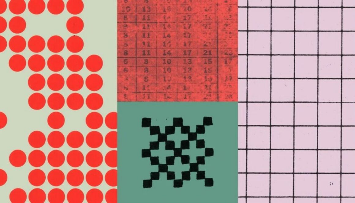 Red dots, black grids and abstract pattern blocks illustrate Anthropic AI policy proposal.