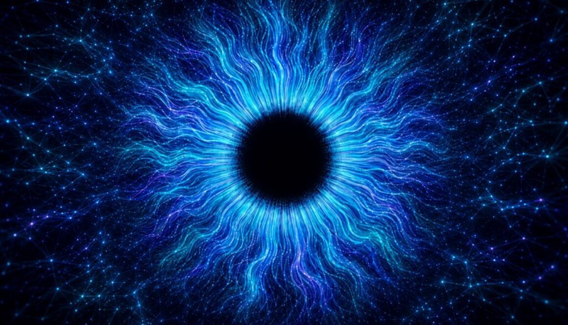 Abstract blue AI eye representing AI use in cybersecurity and rising reliability problems