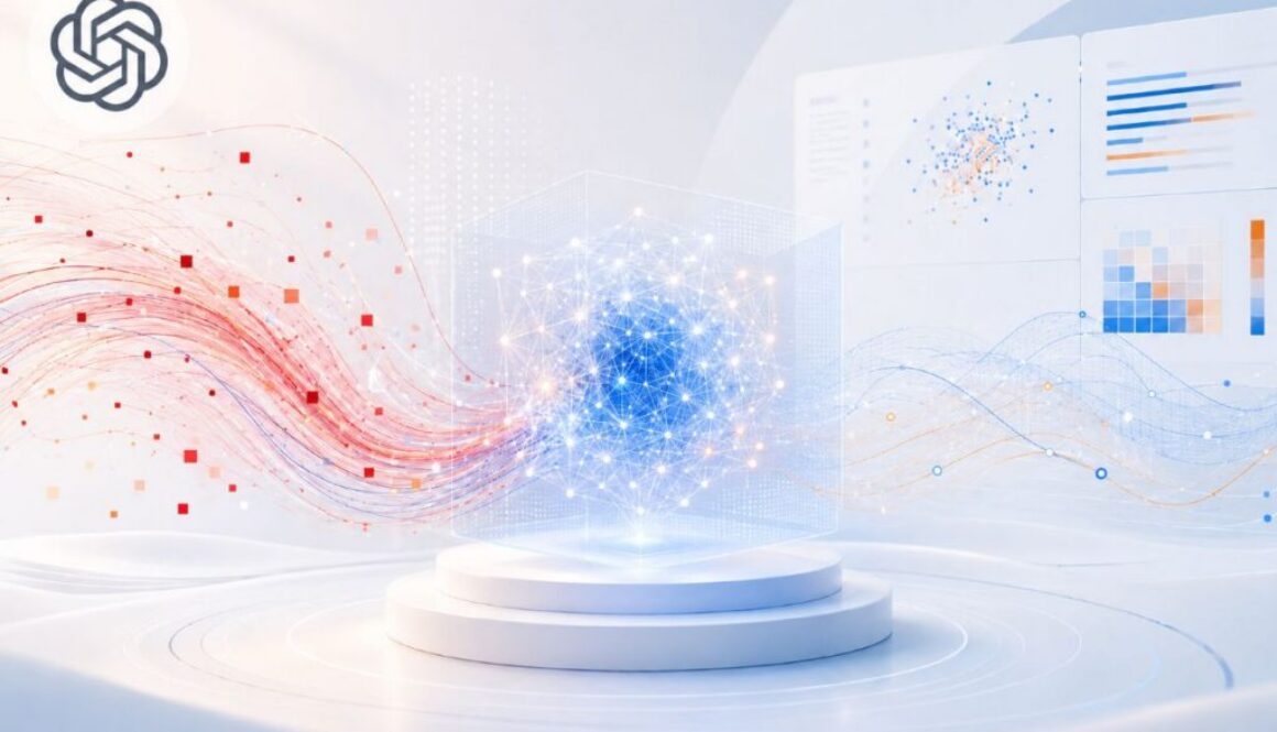OpenAI logo above red data streams attacking a blue AI network during GPT-Red prompt injection testing.