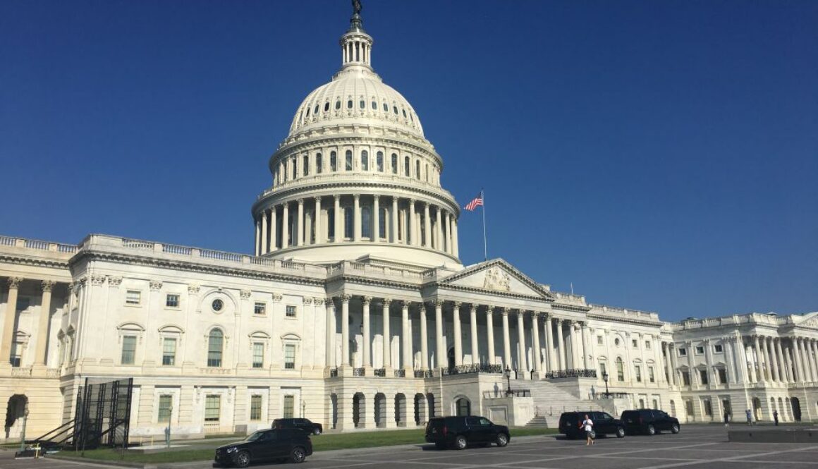 Exterior view of the U.S. Capitol dome under blue sky, for coverage of the House advancing the CREATE AI Act.
