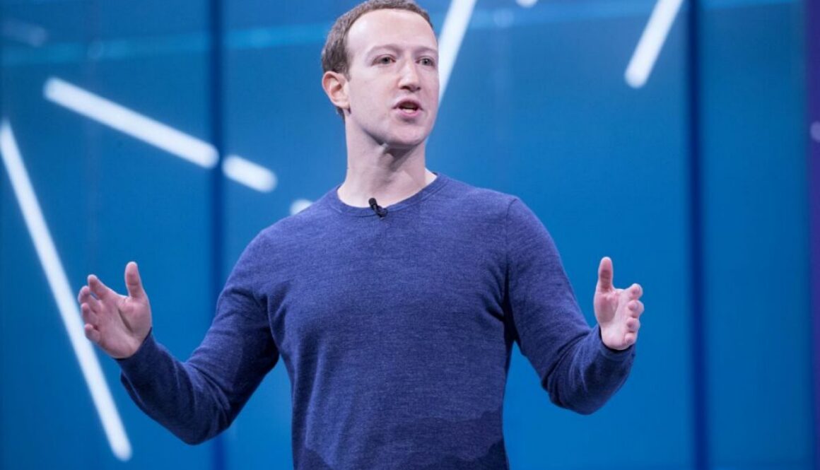 Mark Zuckerberg speaking onstage, accompanying coverage of his vision for broad AI access.