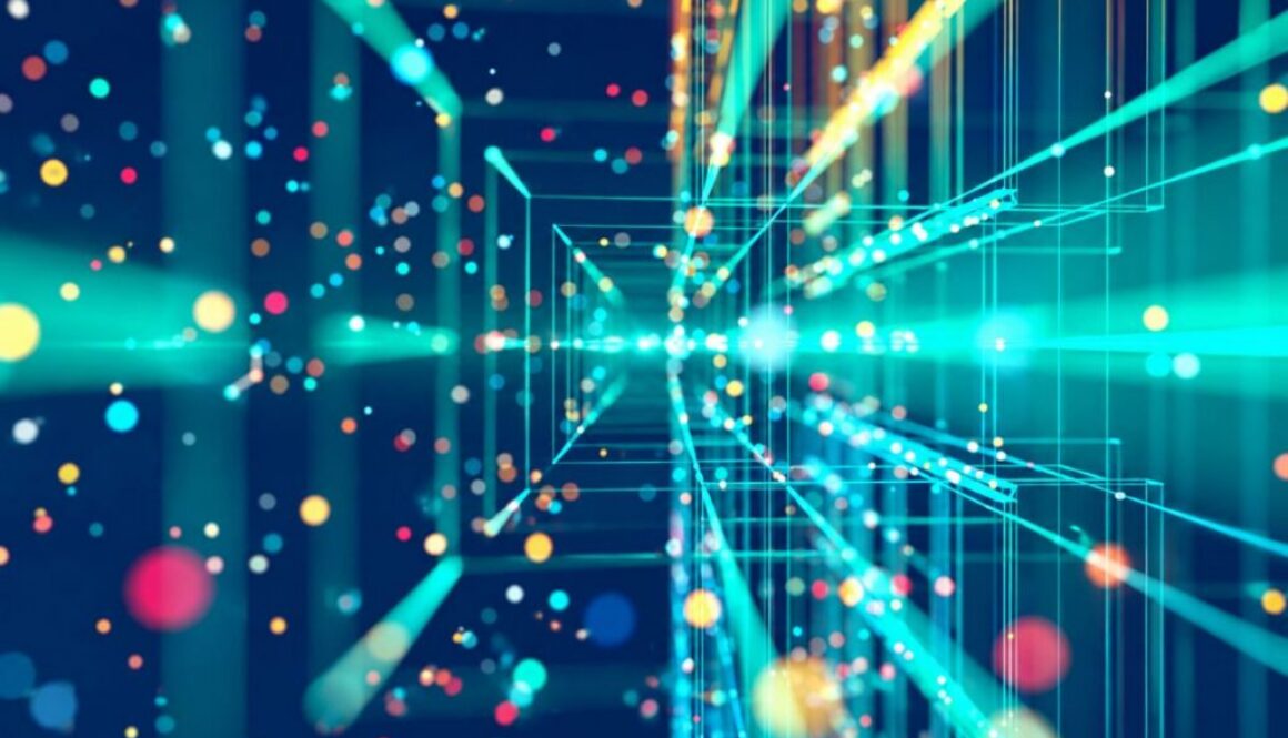 Teal light streaks racing down a digital tunnel, on BSA's plan to give defenders first use of AI cybersecurity models